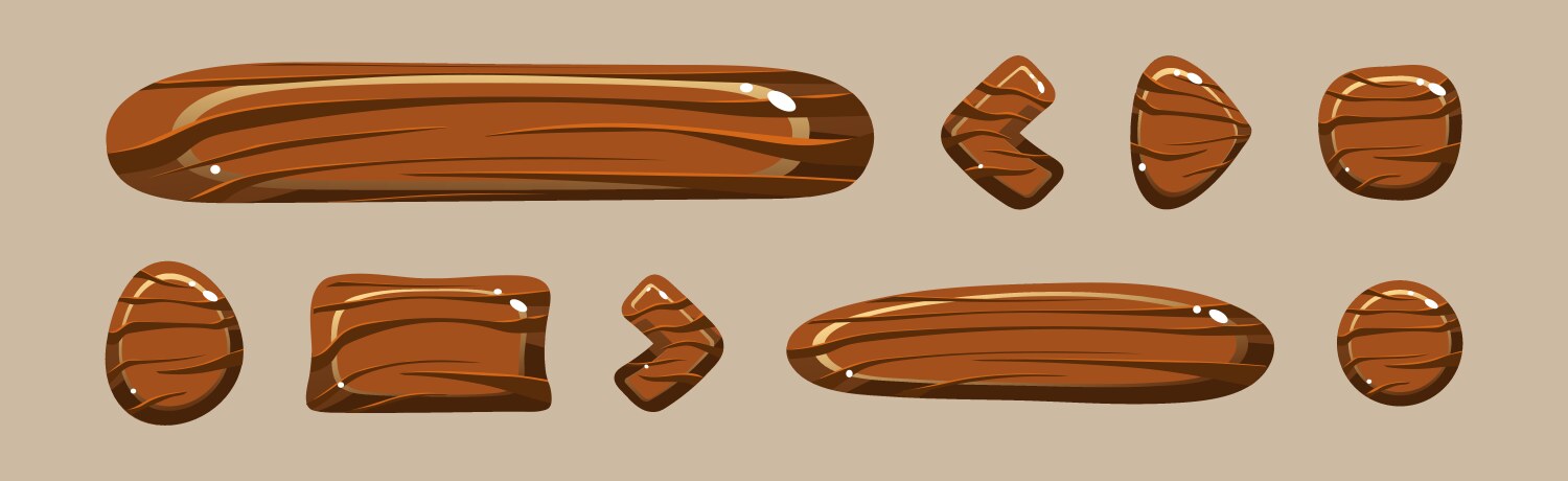 Wooden buttons for user interface design in game vector image