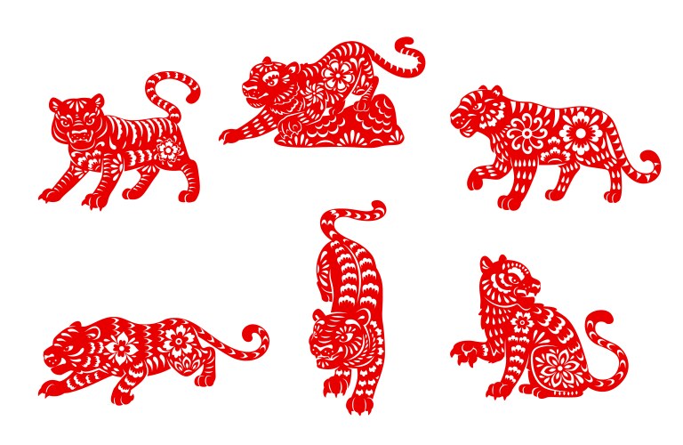 zodiac tiger animal icons chinese signs vector image vector image