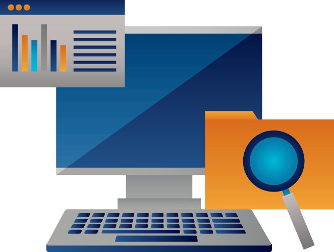 Computer monitor keyboard folder website analysis vector image