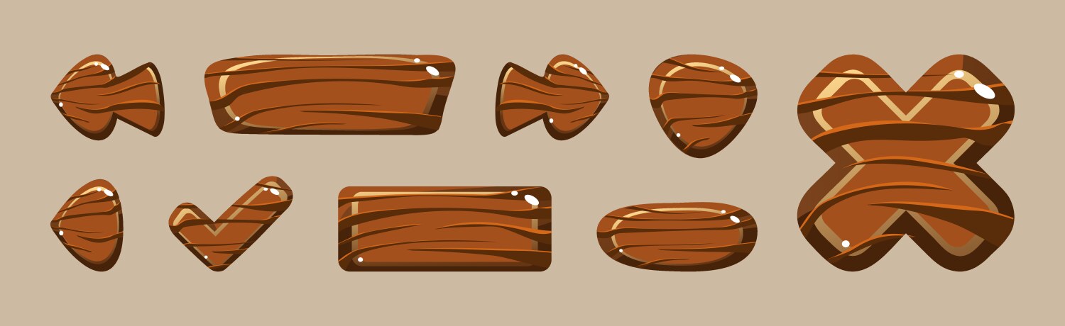 Wooden buttons for user interface design in game vector image