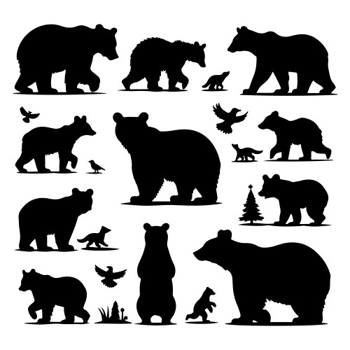 Bear Silhouette Collection Vector Image