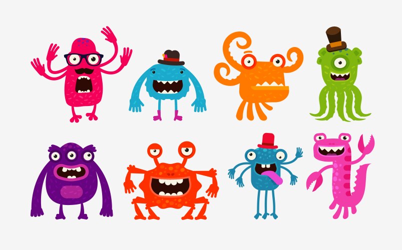 Cartoon Monster Icons - Scary Creatures Vector Image