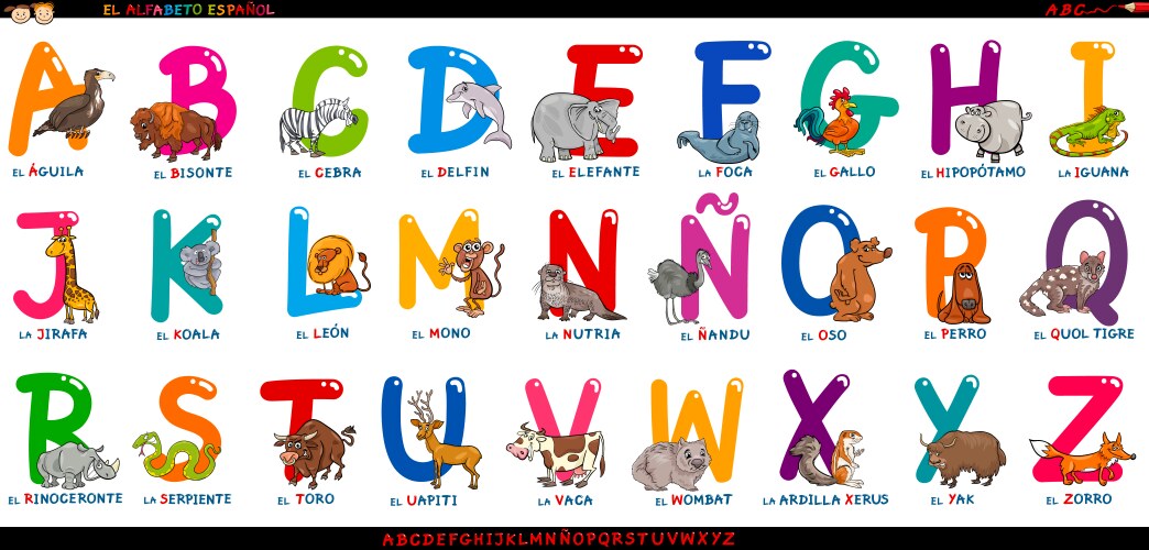 Spanish Alphabet with Animals - ABC Book Vector Image