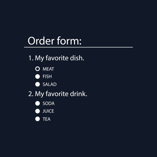 Online order form radio list is an html element vector image