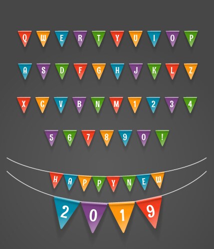 Color triangle flags garlands happy new 2019 vector image