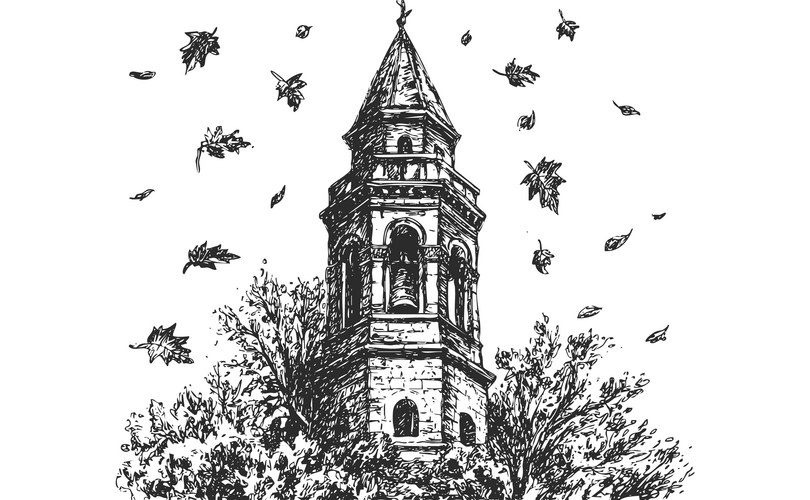 Autumn Church Tower Sketch Vector Image