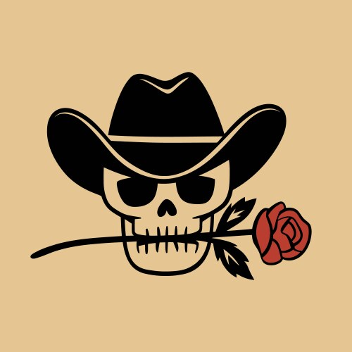 Skull with cowboy hat and rose in vintage style Vector Image