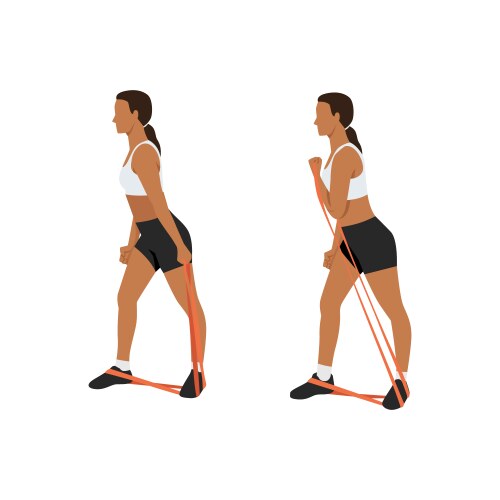 woman doing bicep side pull with resistance band vector image