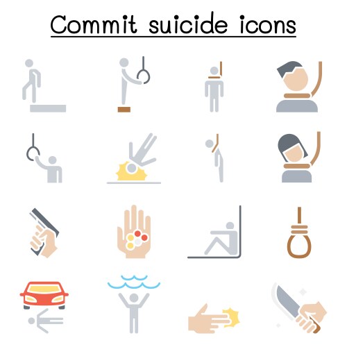 Commit suicide icon set in flat color style vector image