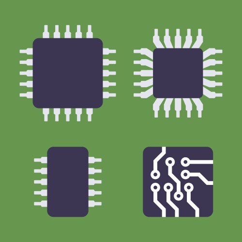 Micro chip processor icons set cpu electronic vector image