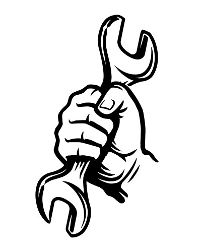 Working hand with wrench tool spanner in fist vector image