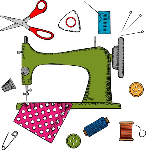 flat sewing icons and machine vector image