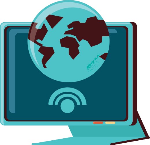 Computer monitor with planet earth and signal wifi vector image