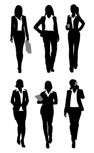 Six businesswomen silhouettes vector image