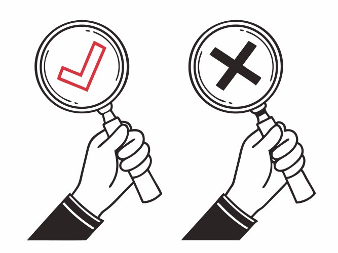Hand holding magnifiers showing checkmark Vector Image