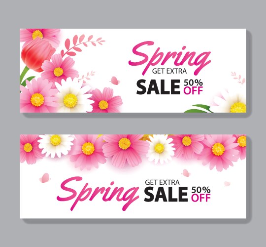 Spring sale cover banner with blooming flowers Vector Image