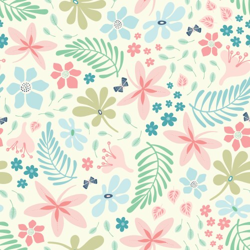 Tropical flower and leaf pattern design in pastel vector image