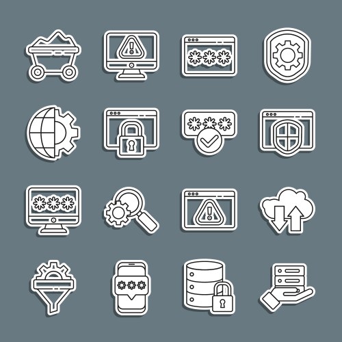 Set line server data web hosting cloud download vector image