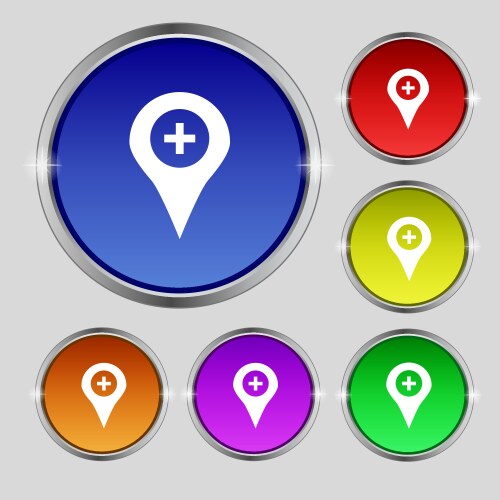 Plus map pointer gps location icon sign round vector image