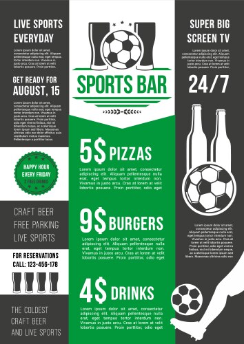 Soccer Sports Pub Menu Poster Vector Image