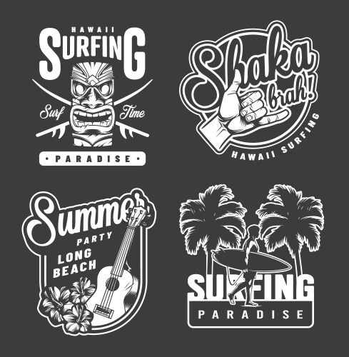 Vintage summer surfing monochrome prints Vector Image