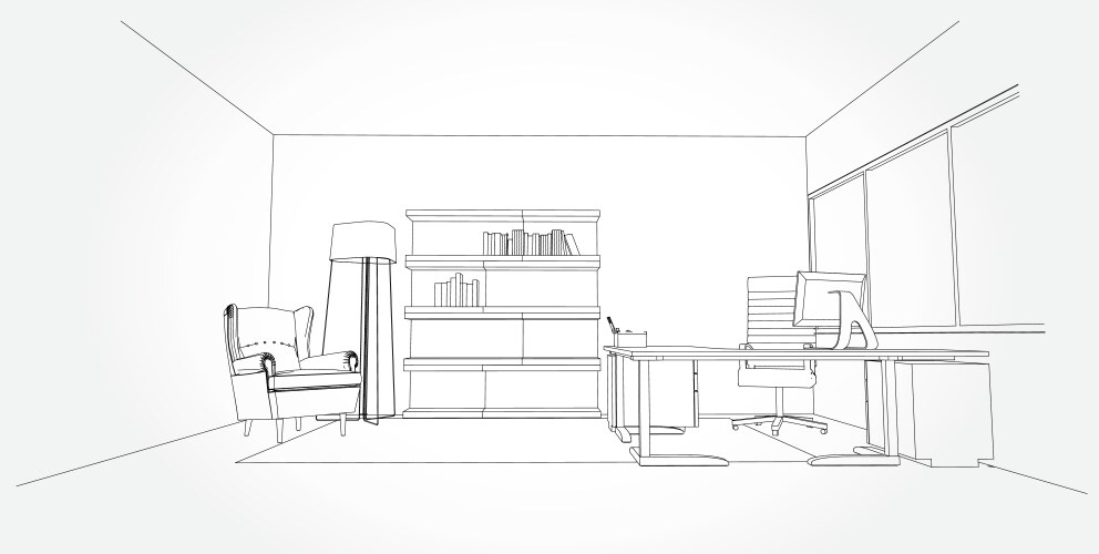 linear sketch of an interior living room plan vector image