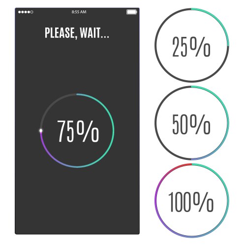Phone screen with loading percentage marks icons vector image