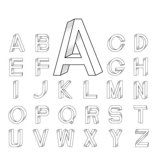 Impossible font set from a to z with big initial vector image