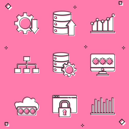 Set cost reduction server data web hosting pie vector image