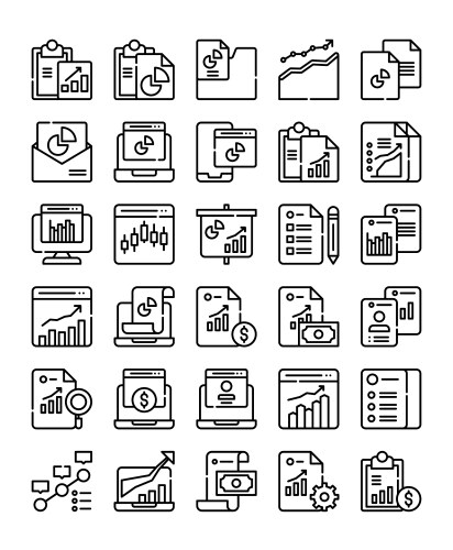 Set of document report line icon element vector image