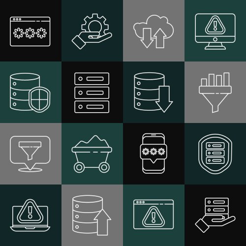 Set line server data web hosting with shield vector image