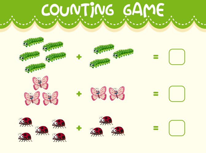 Insect Counting Worksheet - Math for Kids vector image