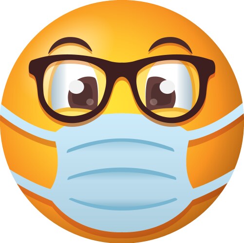 emoji with eyeglasses wearing medical mask vector