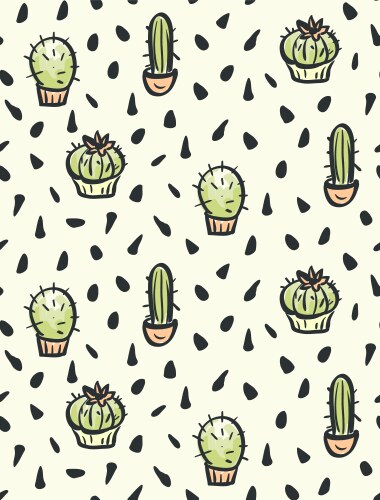 Cactus hand-drawn seamless pattern Royalty Free Vector Image