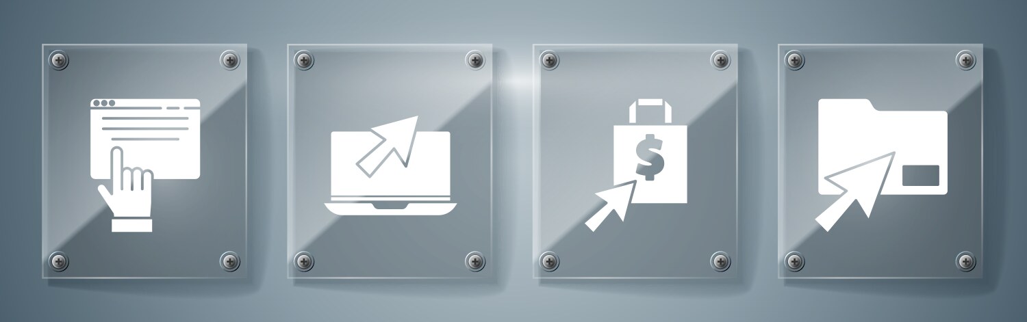 Set cursor click document folder shoping bag vector image