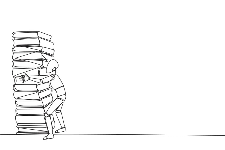Continuous one line drawing smart robot hugging vector image