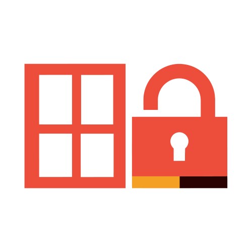 Red window and open padlock symbolizing security vector image