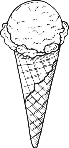 Waffle cone sketch ice cream scoop drawing Vector Image