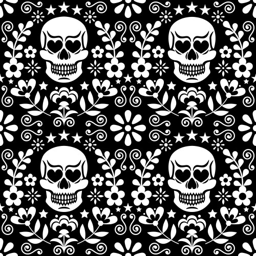 mexical skull and flowers seamless pattern vector image