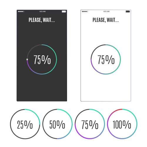 Phone screen with loading percentage marks icons vektorbild