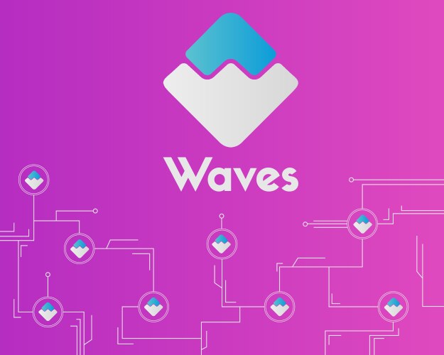 Waves blockchain network circuit style background vector image