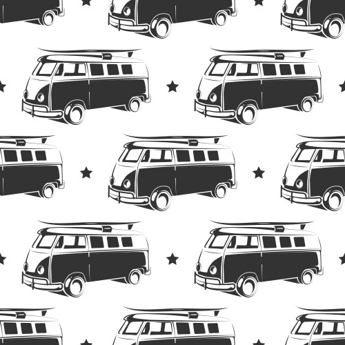 retro bus with surf seamless pattern vector