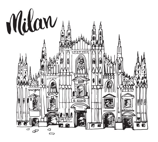 Milan Duomo Sketch - Italy Vector Image