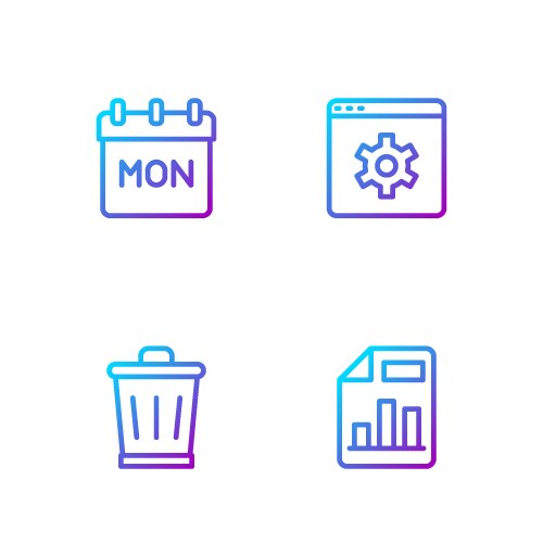 Set line document with graph chart trash can vector image