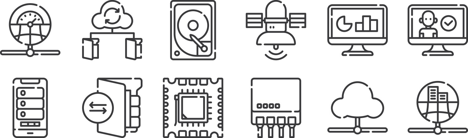 12 set linear database and servers icons thin vector image