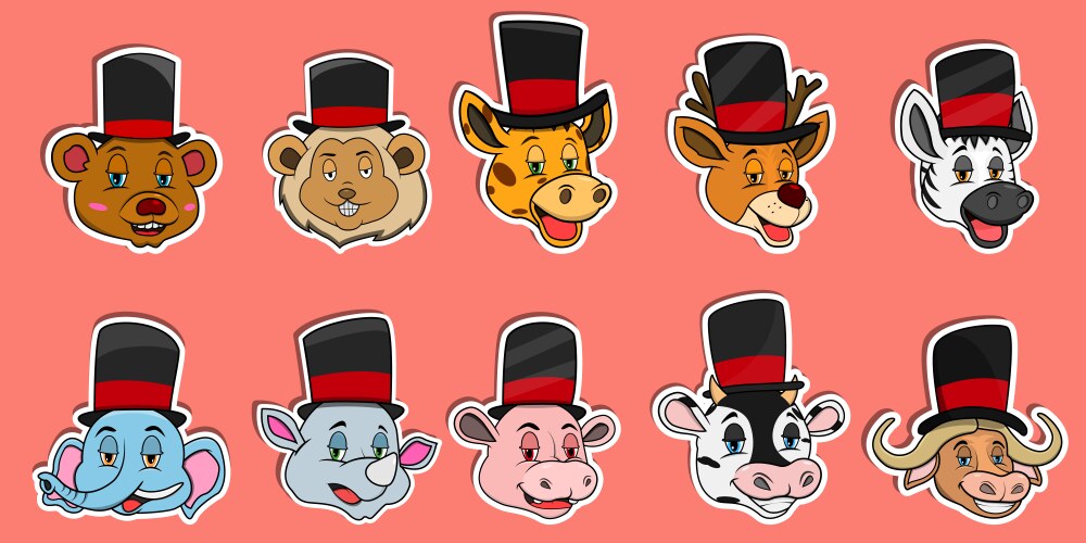 Head animal sticker set for logo vector image