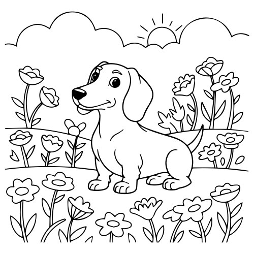 Dachshund Among Flowers Vector Image