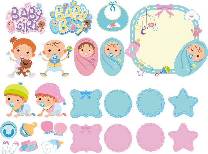 Set isolated objects theme baby vector image