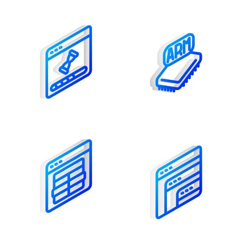 Set isometric line processor loading data window vector image