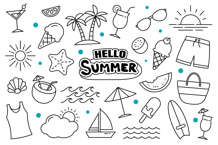 hello summer doodle on white background vector image